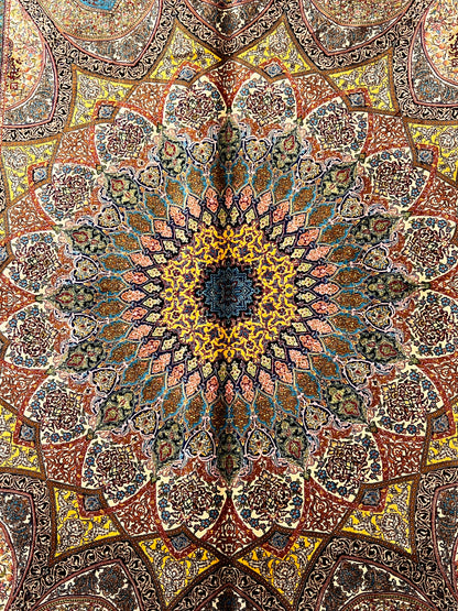 4x6 ft Silk Rug – Navy, Turquoise & Gold Ornate Medallion Area Rug, Luxury Statement Design