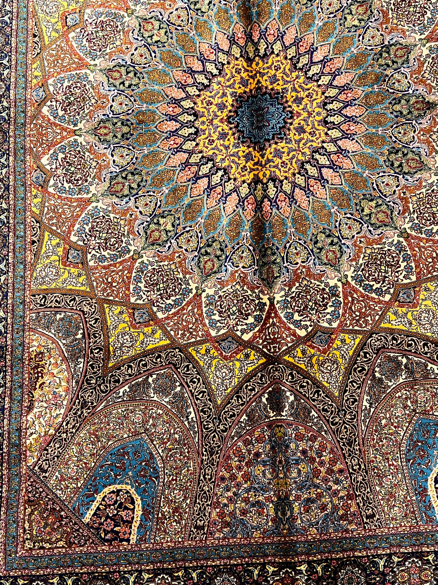 4x6 ft Silk Rug – Navy, Turquoise & Gold Ornate Medallion Area Rug, Luxury Statement Design