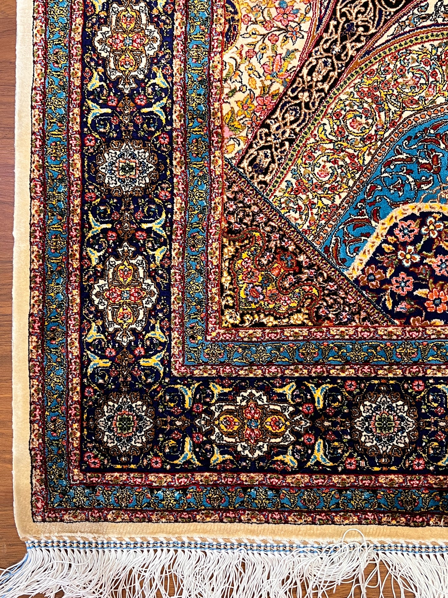 4x6 ft Silk Rug – Navy, Turquoise & Gold Ornate Medallion Area Rug, Luxury Statement Design
