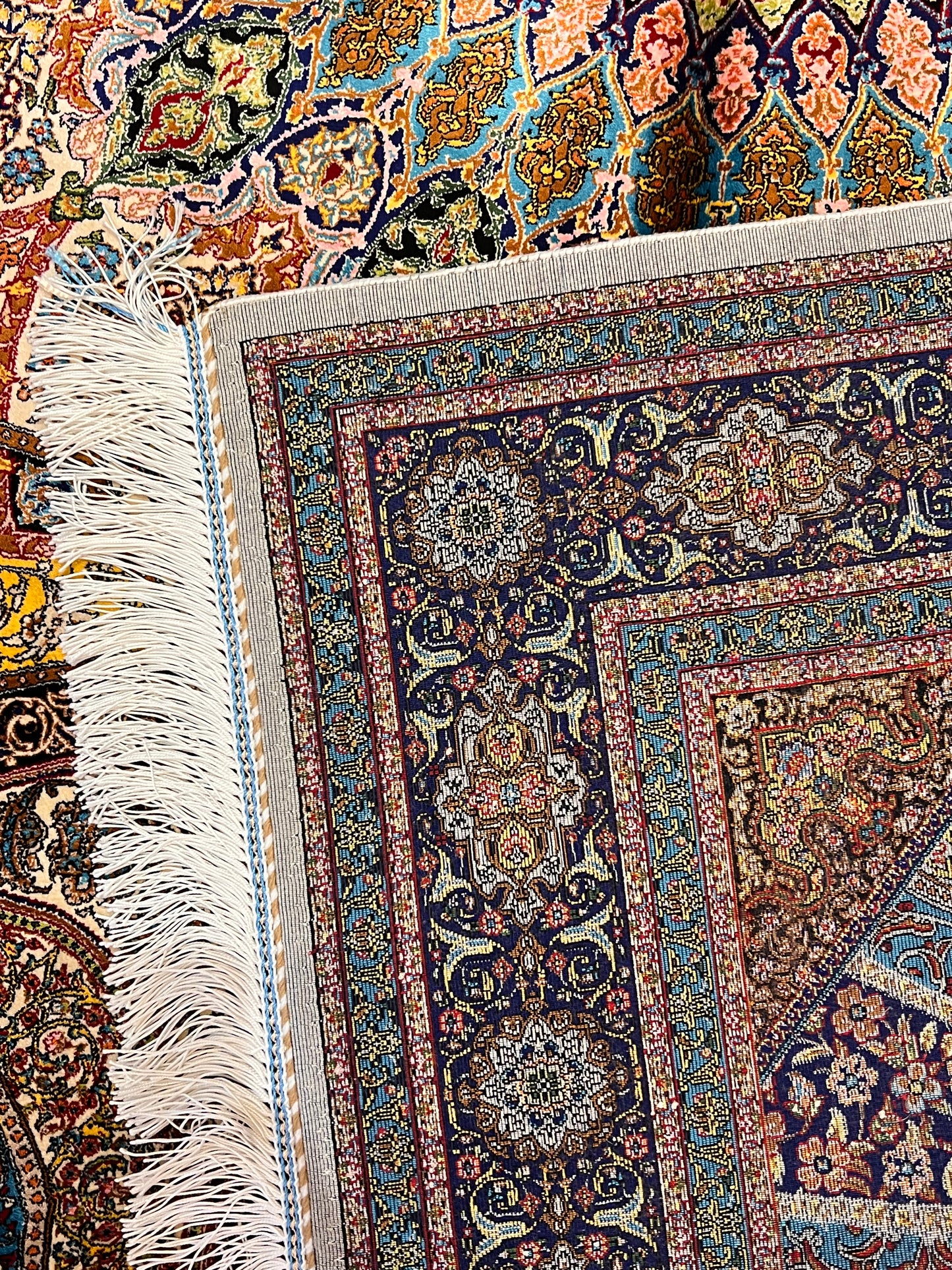 4x6 ft Silk Rug – Navy, Turquoise & Gold Ornate Medallion Area Rug, Luxury Statement Design