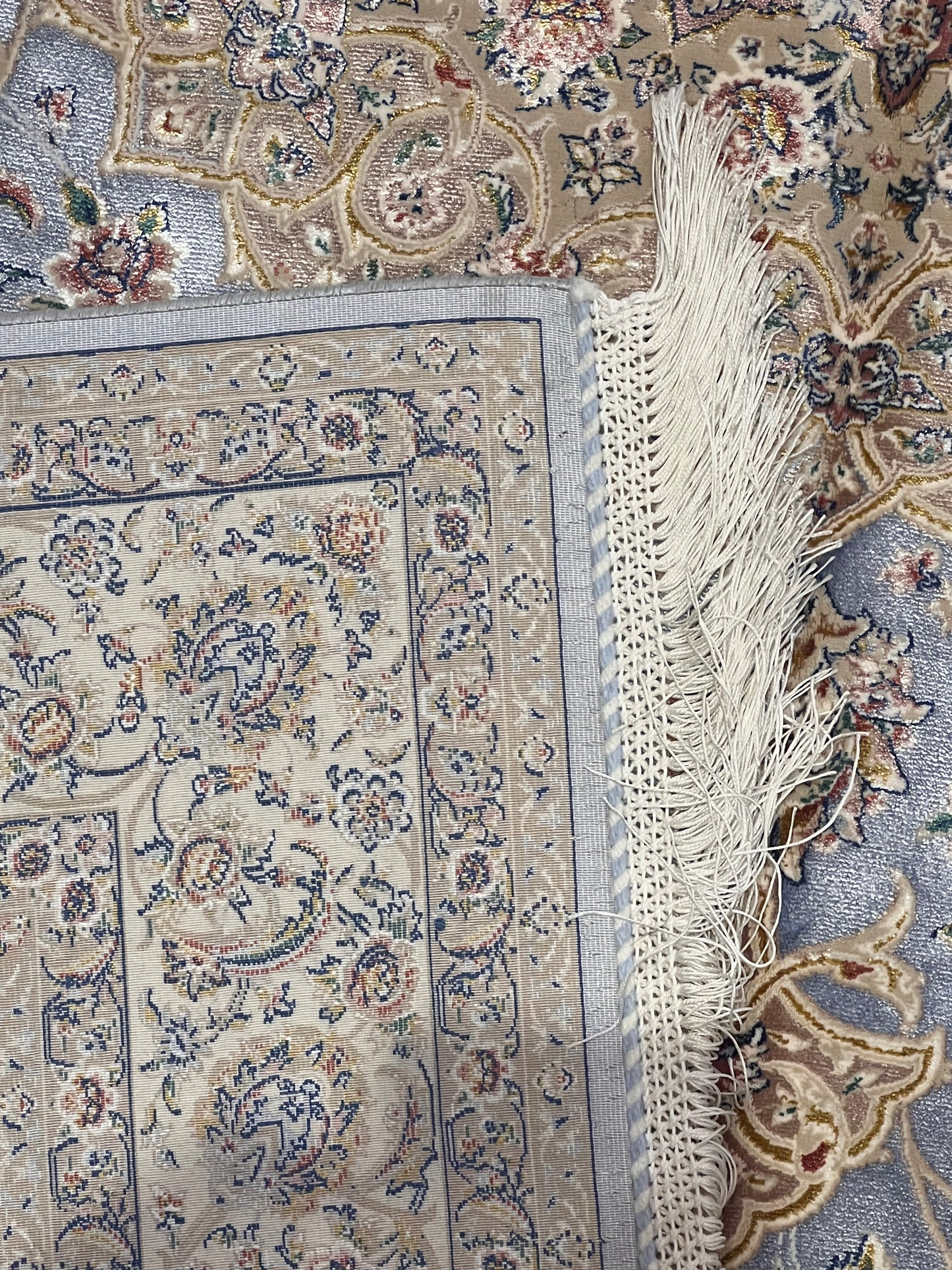 4x6 ft Silk Rug – Soft Blue & Ivory Floral Medallion Area Rug, Elegant Classic Design