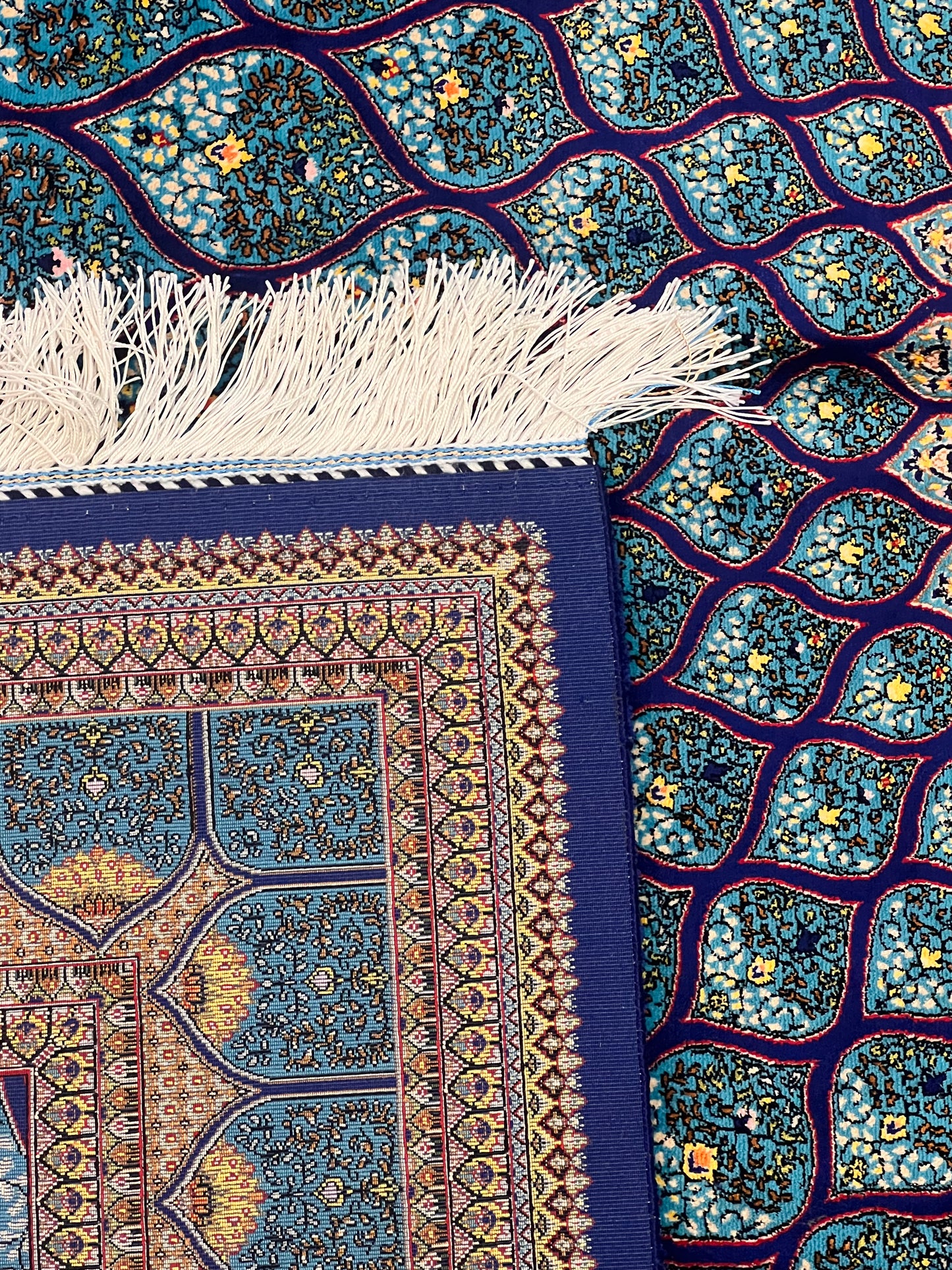 4x6 ft Turquoise Silk Rug – Teal & Navy Geometric Floral Medallion Area Rug, Luxury Statement Design