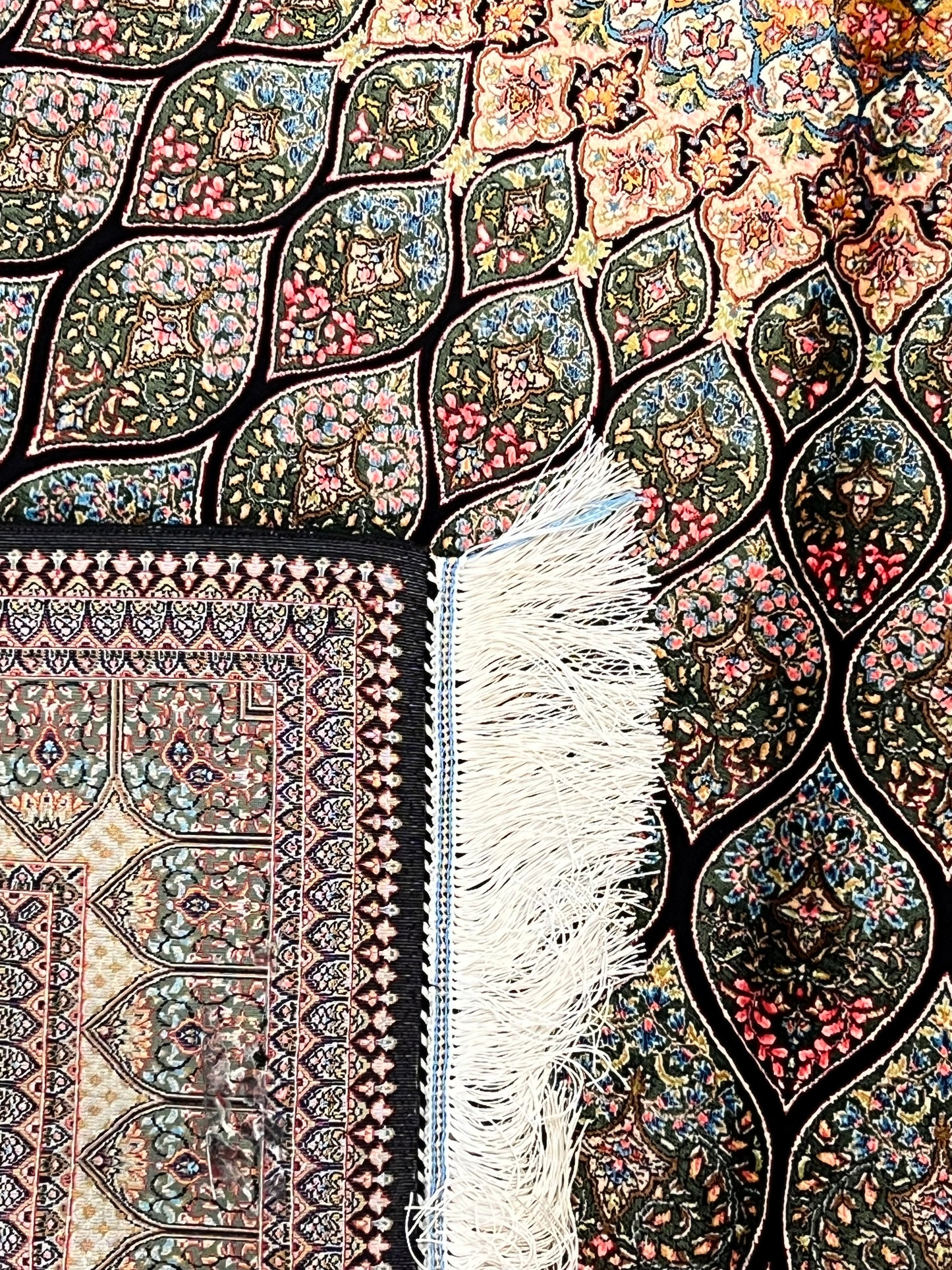 4x6 ft Silk Rug – Sage Green, Ivory & Soft Blue Floral Medallion Area Rug, Elegant Botanical Design