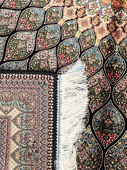 4x6 ft Silk Rug – Sage Green, Ivory & Soft Blue Floral Medallion Area Rug, Elegant Botanical Design