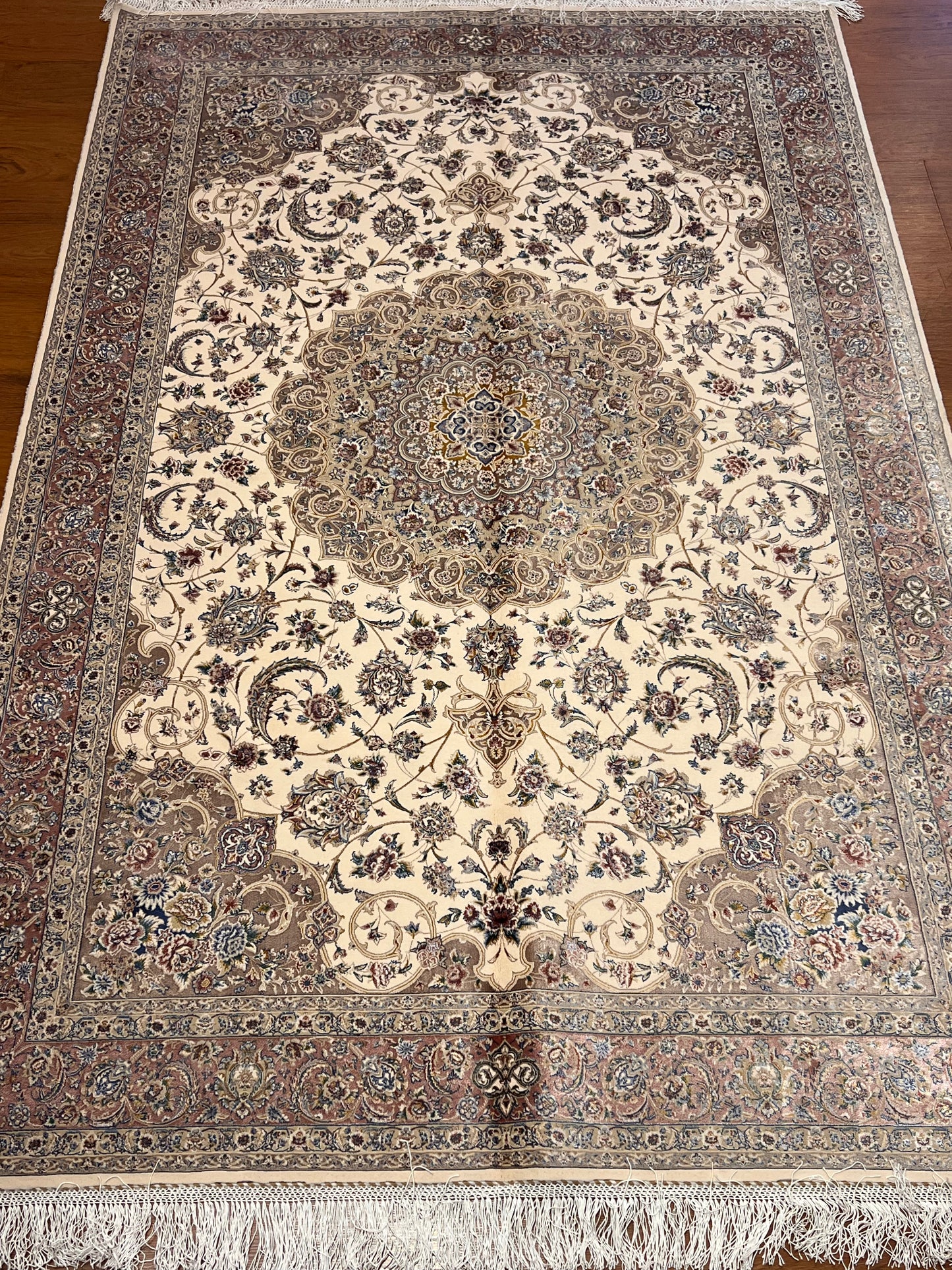 4x6 ft Ivory Silk Rug – Taupe & Mocha Floral Medallion Area Rug, Elegant Neutral Classic Design