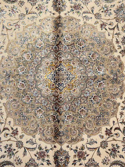 4x6 ft Ivory Silk Rug – Taupe & Mocha Floral Medallion Area Rug, Elegant Neutral Classic Design