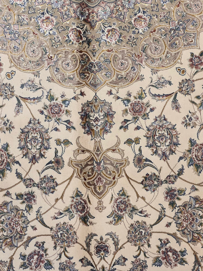 4x6 ft Ivory Silk Rug – Taupe & Mocha Floral Medallion Area Rug, Elegant Neutral Classic Design