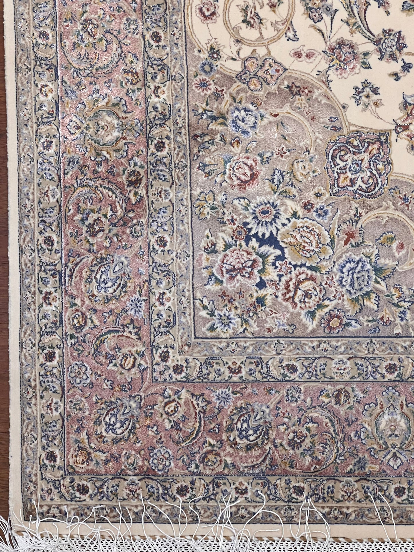 4x6 ft Ivory Silk Rug – Taupe & Mocha Floral Medallion Area Rug, Elegant Neutral Classic Design