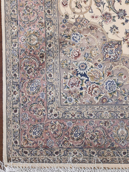4x6 ft Ivory Silk Rug – Taupe & Mocha Floral Medallion Area Rug, Elegant Neutral Classic Design