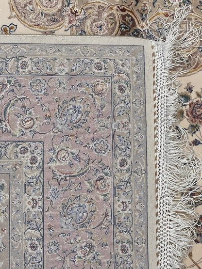 4x6 ft Ivory Silk Rug – Taupe & Mocha Floral Medallion Area Rug, Elegant Neutral Classic Design