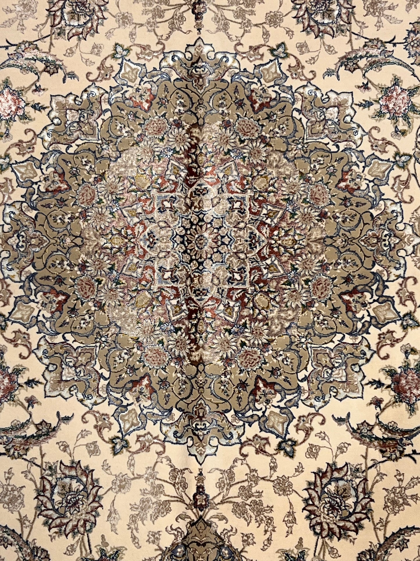 4x6 ft Ivory Silk Rug – Rust Burgundy Border & Taupe Floral Medallion Area Rug, Elegant Classic Design