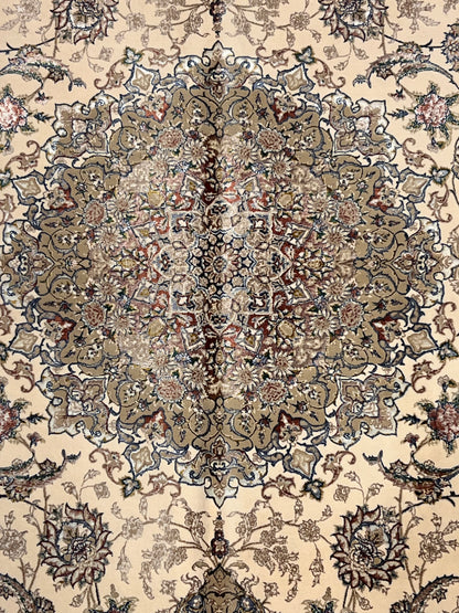 4x6 ft Ivory Silk Rug – Rust Burgundy Border & Taupe Floral Medallion Area Rug, Elegant Classic Design