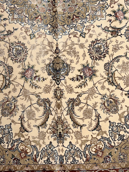 4x6 ft Ivory Silk Rug – Rust Burgundy Border & Taupe Floral Medallion Area Rug, Elegant Classic Design