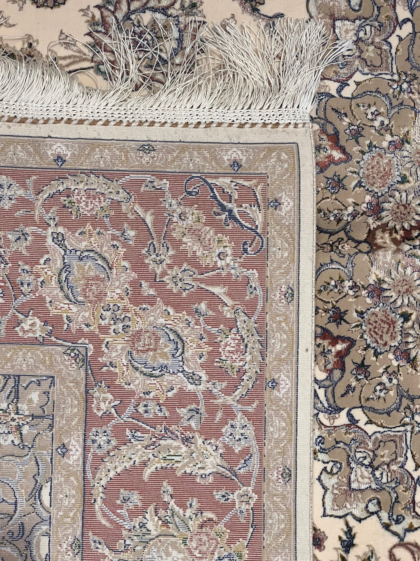 4x6 ft Ivory Silk Rug – Rust Burgundy Border & Taupe Floral Medallion Area Rug, Elegant Classic Design