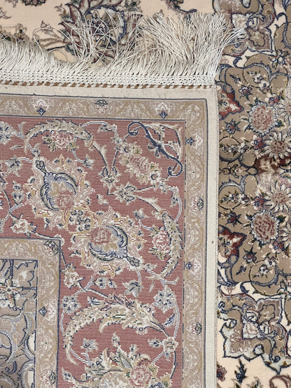 4x6 ft Ivory Silk Rug – Rust Burgundy Border & Taupe Floral Medallion Area Rug, Elegant Classic Design