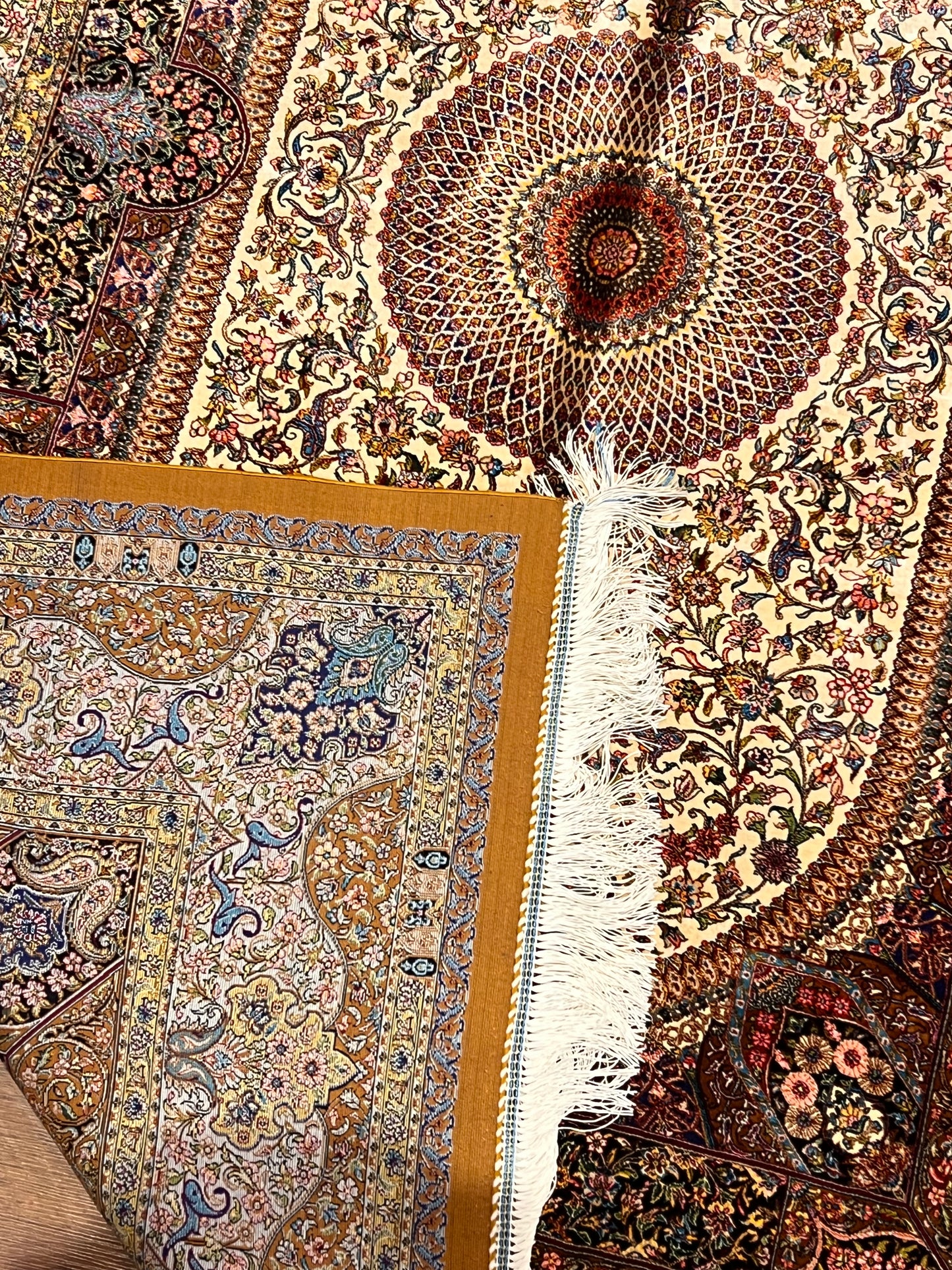 4x6 ft Bamboo Silk Rug – Ivory & Mocha Floral Medallion Area Rug – Elegant Luxury Silk Rug