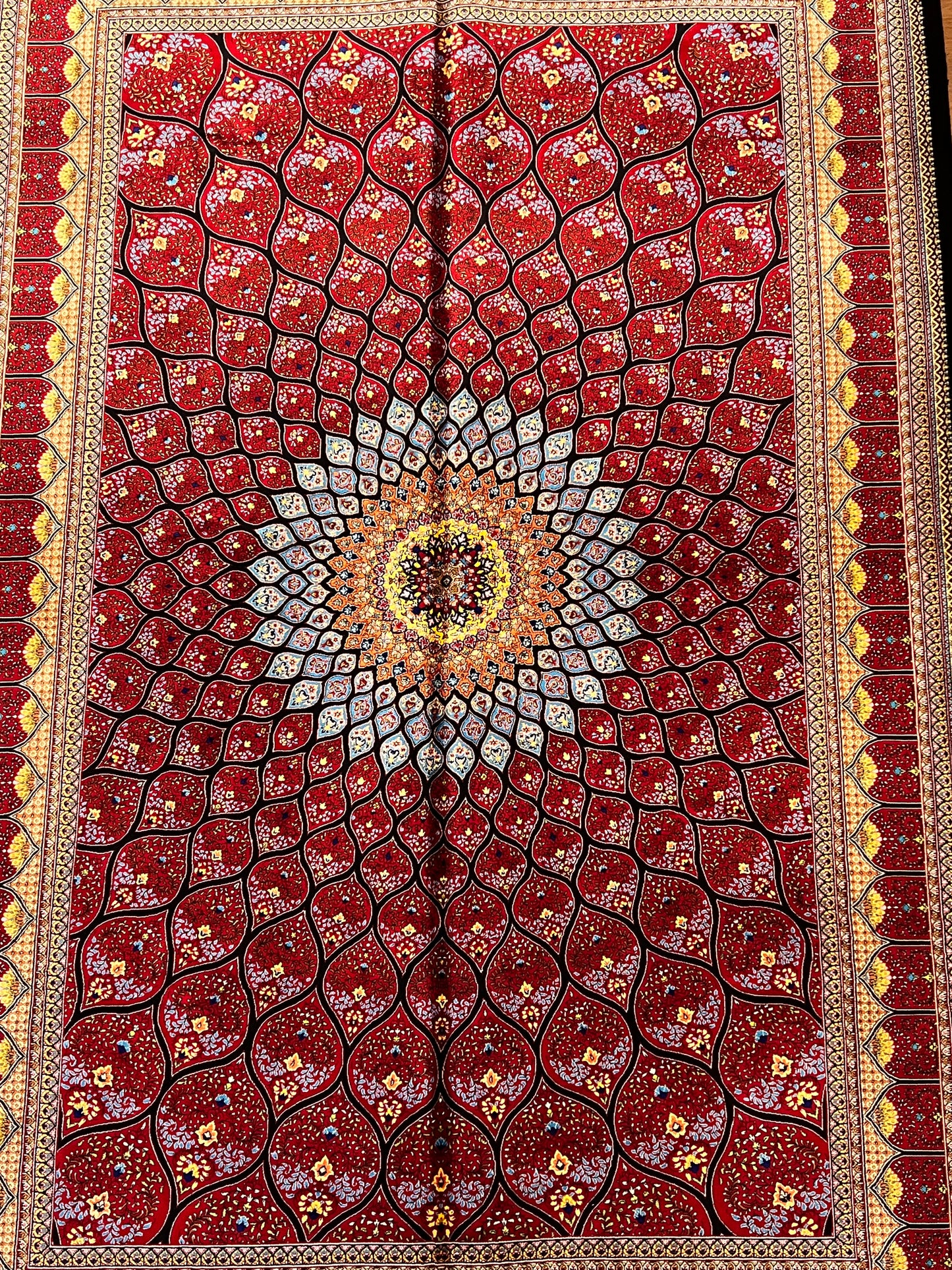 4x6 ft Bamboo Silk Rug – Deep Red Floral Medallion Silk Area Rug – Luxury Statement Rug