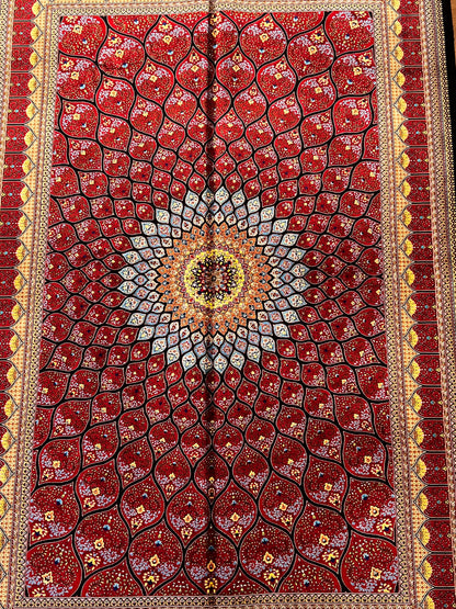 4x6 ft Bamboo Silk Rug – Deep Red Floral Medallion Silk Area Rug – Luxury Statement Rug