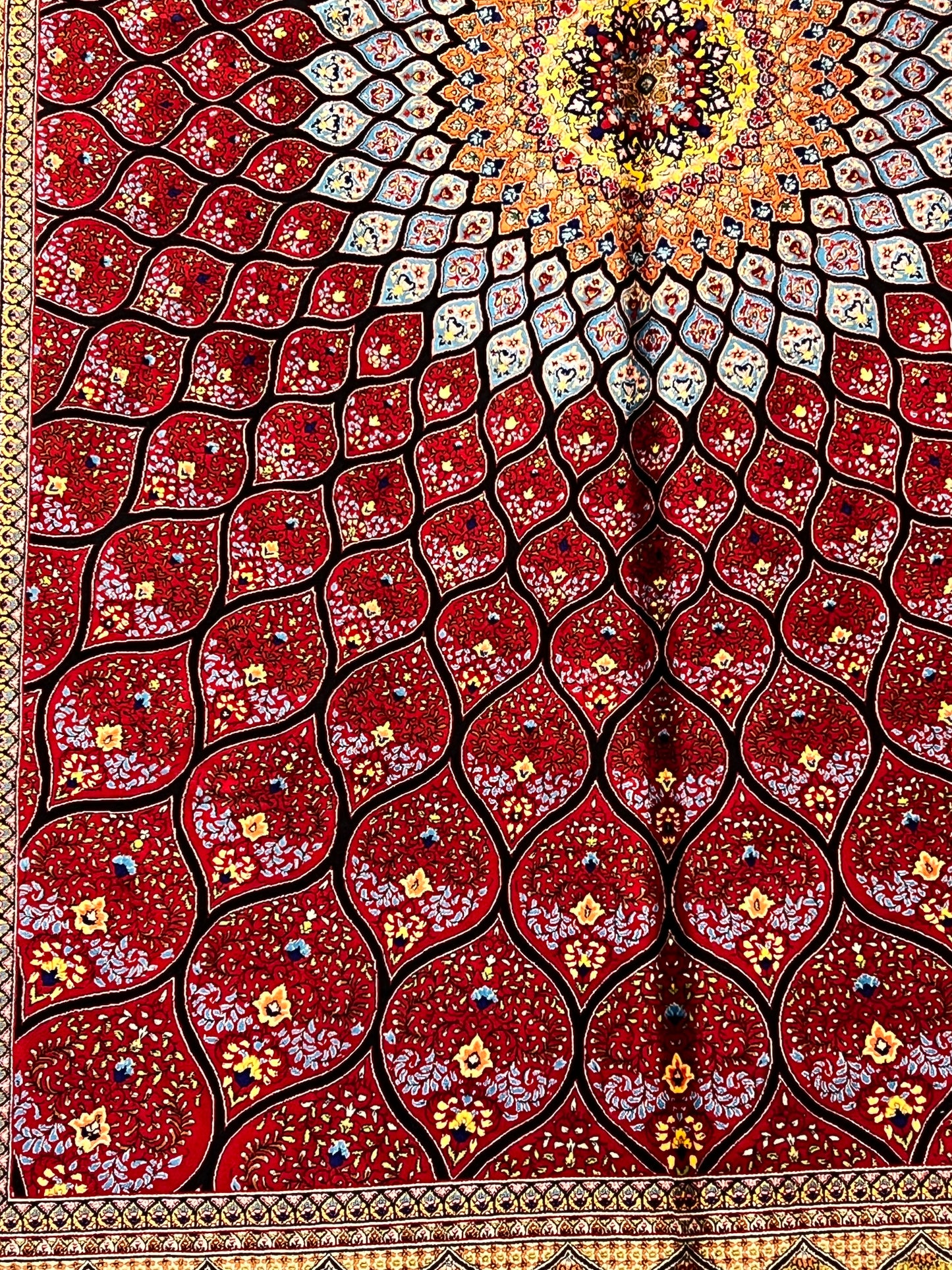 4x6 ft Bamboo Silk Rug – Deep Red Floral Medallion Silk Area Rug – Luxury Statement Rug