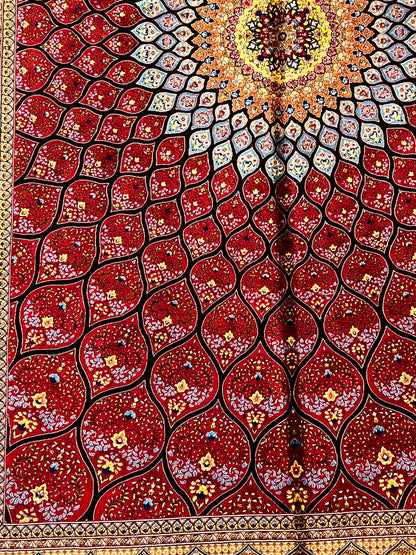 4x6 ft Bamboo Silk Rug – Deep Red Floral Medallion Silk Area Rug – Luxury Statement Rug