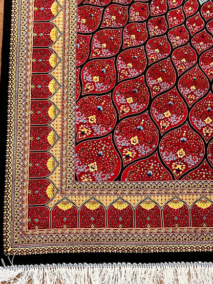 4x6 ft Bamboo Silk Rug – Deep Red Floral Medallion Silk Area Rug – Luxury Statement Rug