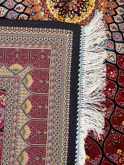 4x6 ft Bamboo Silk Rug – Deep Red Floral Medallion Silk Area Rug – Luxury Statement Rug