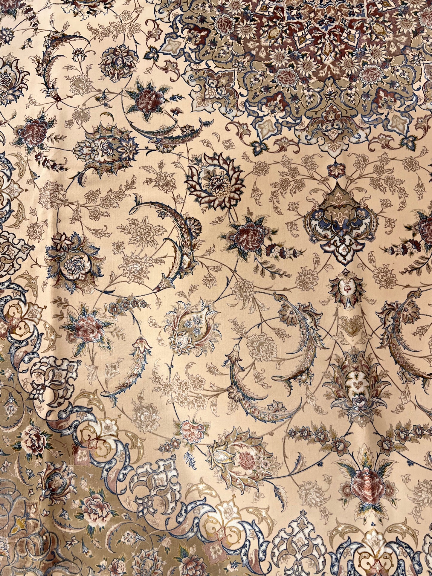 8×12 ft Silk Rug – Ivory, Blush Pink & Beige Medallion Area Rug, Luxury Floral Turkish Design, Extra Large Rug
