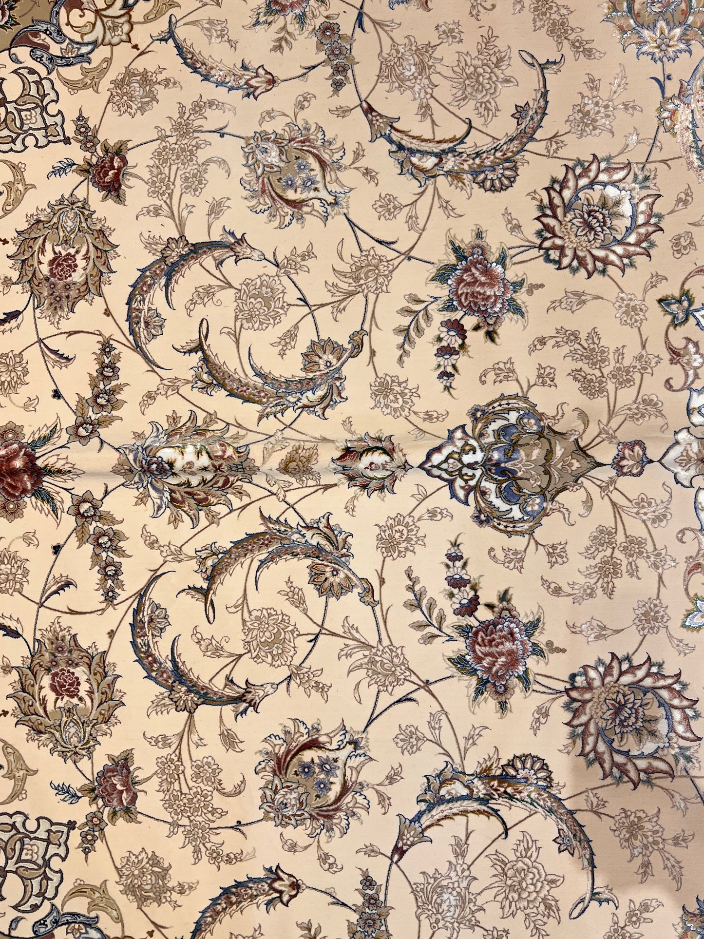 8×12 ft Silk Rug – Ivory, Blush Pink & Beige Medallion Area Rug, Luxury Floral Turkish Design, Extra Large Rug