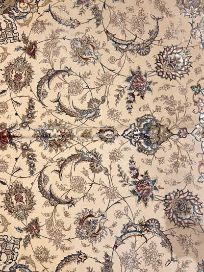 8×12 ft Silk Rug – Ivory, Blush Pink & Beige Medallion Area Rug, Luxury Floral Turkish Design, Extra Large Rug