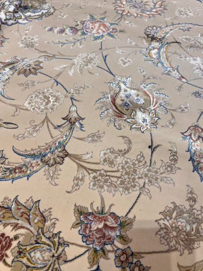 8×12 ft Silk Rug – Ivory, Blush Pink & Beige Medallion Area Rug, Luxury Floral Turkish Design, Extra Large Rug