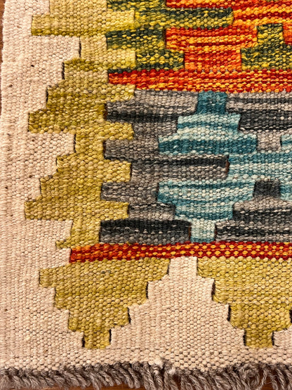 7x10 Turkish Kilim Rug – Multicolor Geometric Diamond Design, Handwoven Wool Area Rug