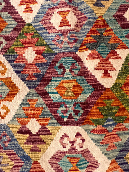 7x10 Fine Quality Turkish Kilim Rug, Colorful Geometric Wool Kilim, Large Flatweave Area Rug, Tribal Medallion Design