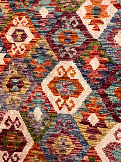 7x10 Fine Quality Turkish Kilim Rug, Colorful Geometric Wool Kilim, Large Flatweave Area Rug, Tribal Medallion Design