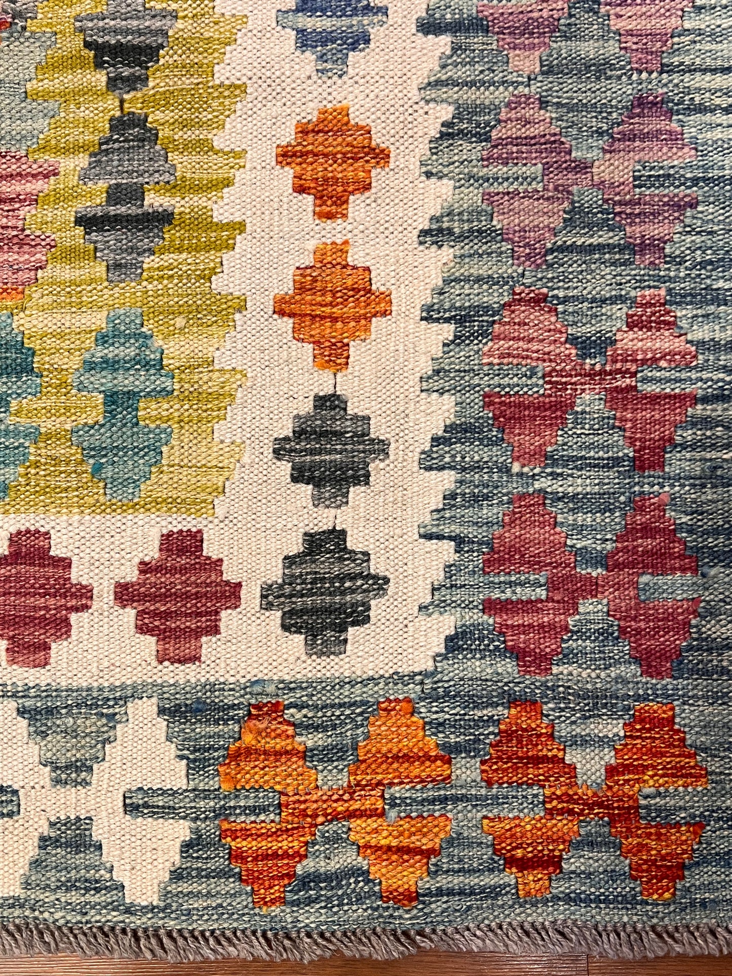 7x10 Fine Quality Turkish Kilim Rug, Colorful Geometric Wool Kilim, Large Flatweave Area Rug, Diamond Tribal Design