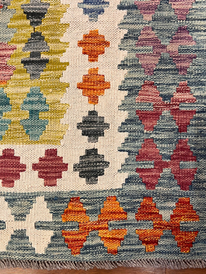 7x10 Fine Quality Turkish Kilim Rug, Colorful Geometric Wool Kilim, Large Flatweave Area Rug, Diamond Tribal Design