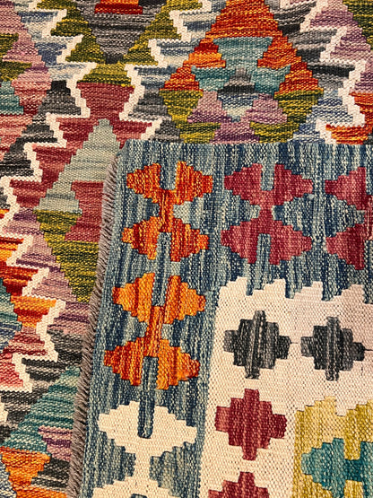 7x10 Fine Quality Turkish Kilim Rug, Colorful Geometric Wool Kilim, Large Flatweave Area Rug, Diamond Tribal Design