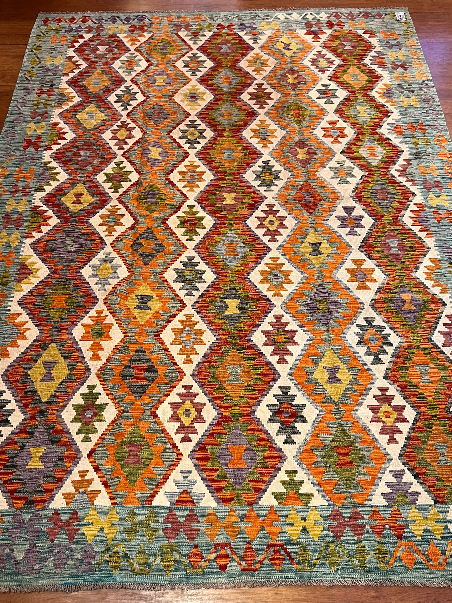 7x10 Handwoven Turkish Kilim Rug – Colorful Geometric Anatolian Design – Fine Quality Wool Area Rug