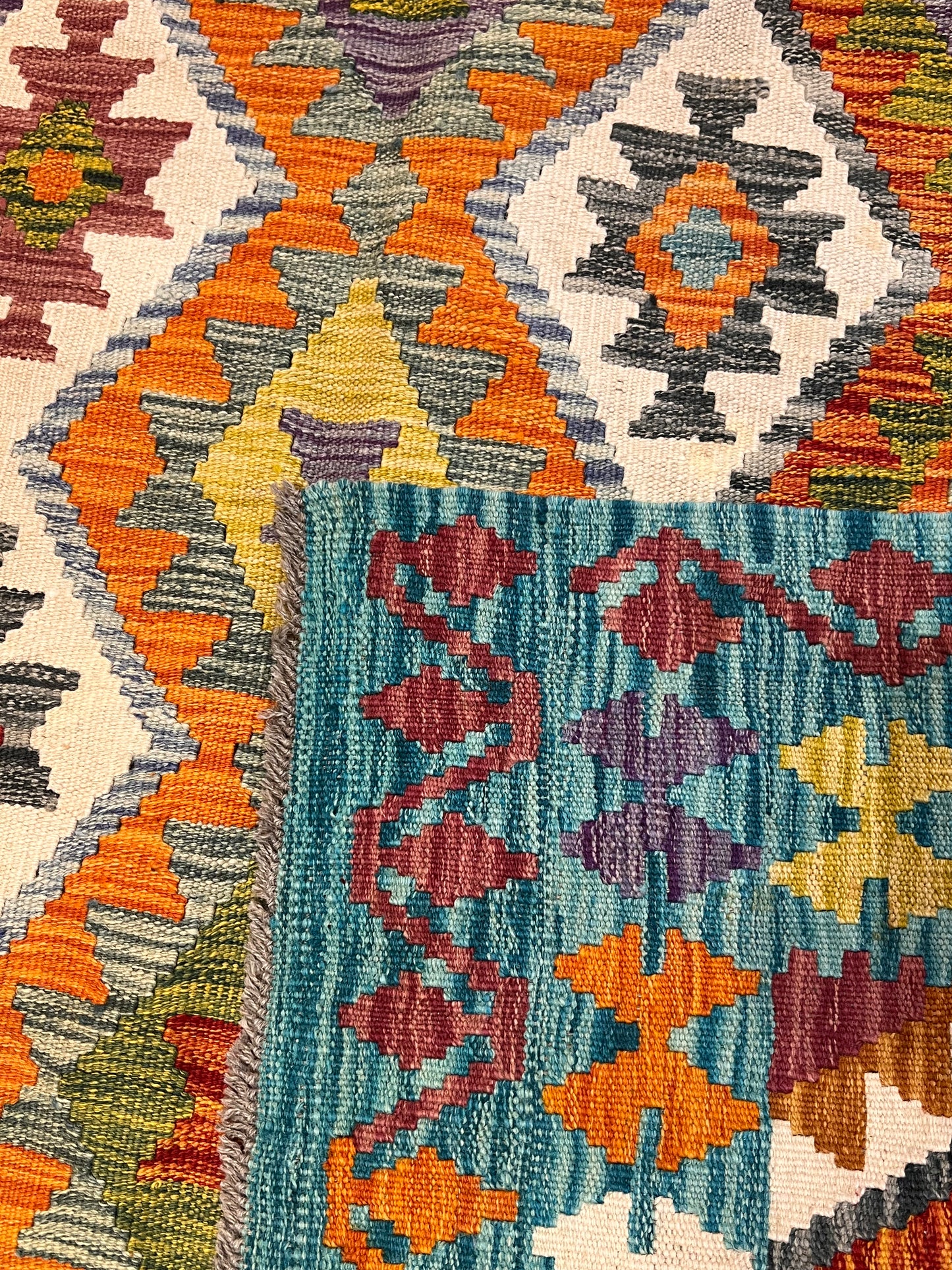 7x10 Handwoven Turkish Kilim Rug – Colorful Geometric Anatolian Design – Fine Quality Wool Area Rug