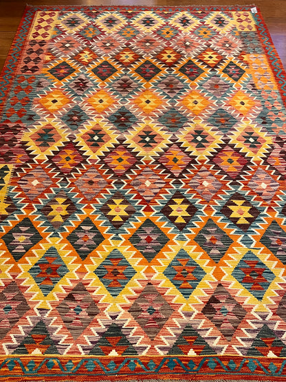 7x10 Fine Quality Handmade Turkish Kilim Rug – Handwoven Warm Multicolor Anatolian Statement Rug