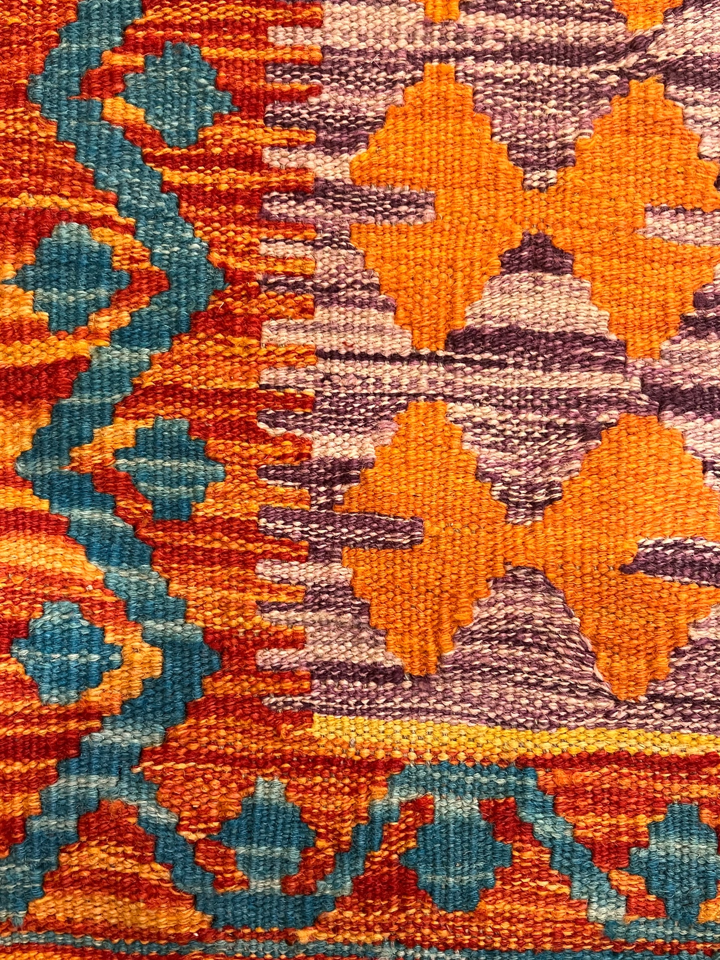 7x10 Fine Quality Turkish Kilim Rug, Warm Gold & Multicolor Geometric Wool Kilim, Large Flatweave Area Rug, Diamond Design