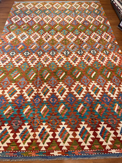 7x10 Fine Quality Handmade Turkish Kilim Rug – Handwoven Colorful Geometric Anatolian Area Rug