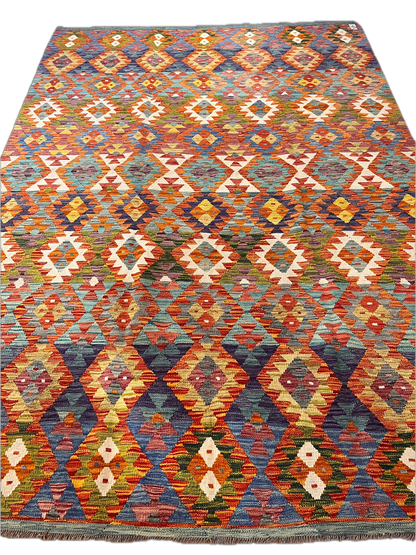 7x10 Fine Quality Handmade Turkish Kilim Rug – Handwoven Warm Multicolor Anatolian Statement Rug