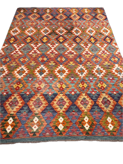7x10 Fine Quality Handmade Turkish Kilim Rug – Handwoven Warm Multicolor Anatolian Statement Rug