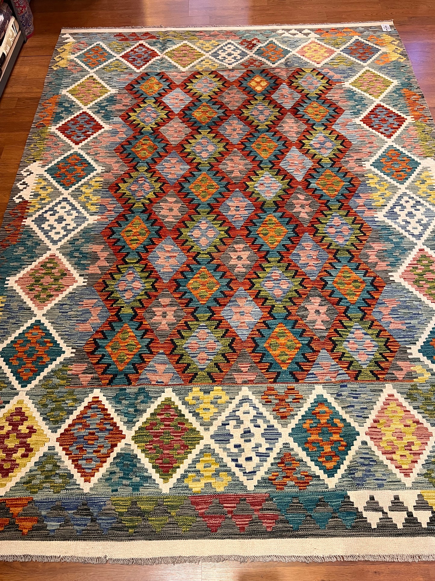 7x9 Fine Quality Handmade Turkish Kilim Rug – Colorful Geometric Handwoven Area Rug