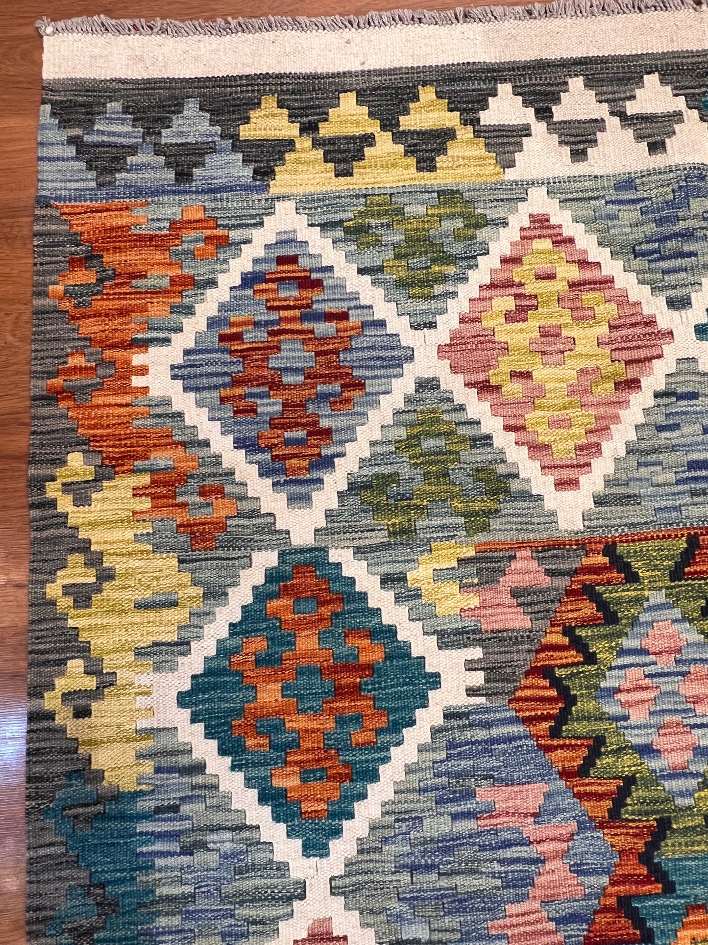 7x9 Fine Quality Handmade Turkish Kilim Rug – Colorful Geometric Handwoven Area Rug
