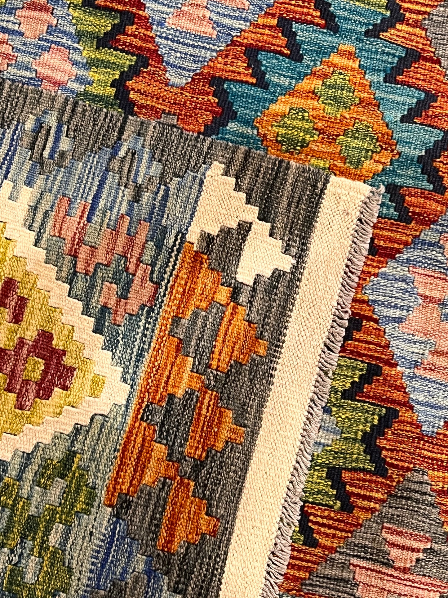 7x9 Fine Quality Handmade Turkish Kilim Rug – Colorful Geometric Handwoven Area Rug