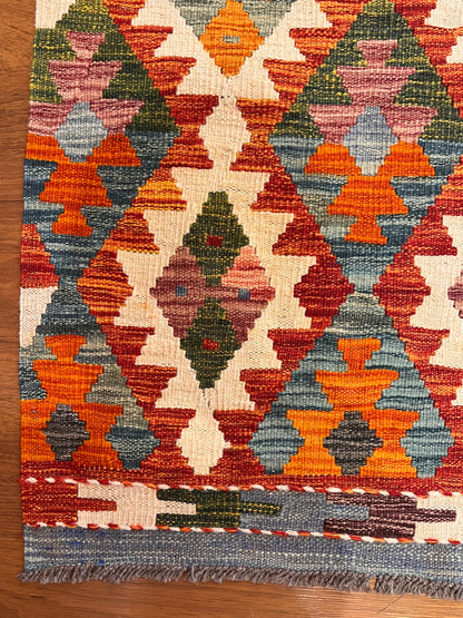7x9 Fine Quality Handmade Turkish Kilim Rug – Colorful Diamond Geometric Handwoven Area Rug