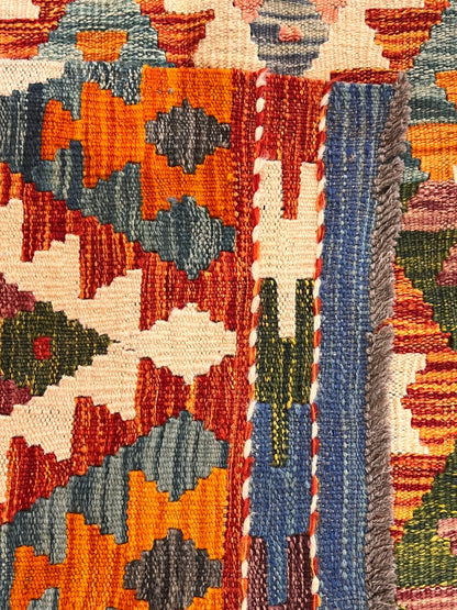 7x9 Fine Quality Handmade Turkish Kilim Rug – Colorful Diamond Geometric Handwoven Area Rug