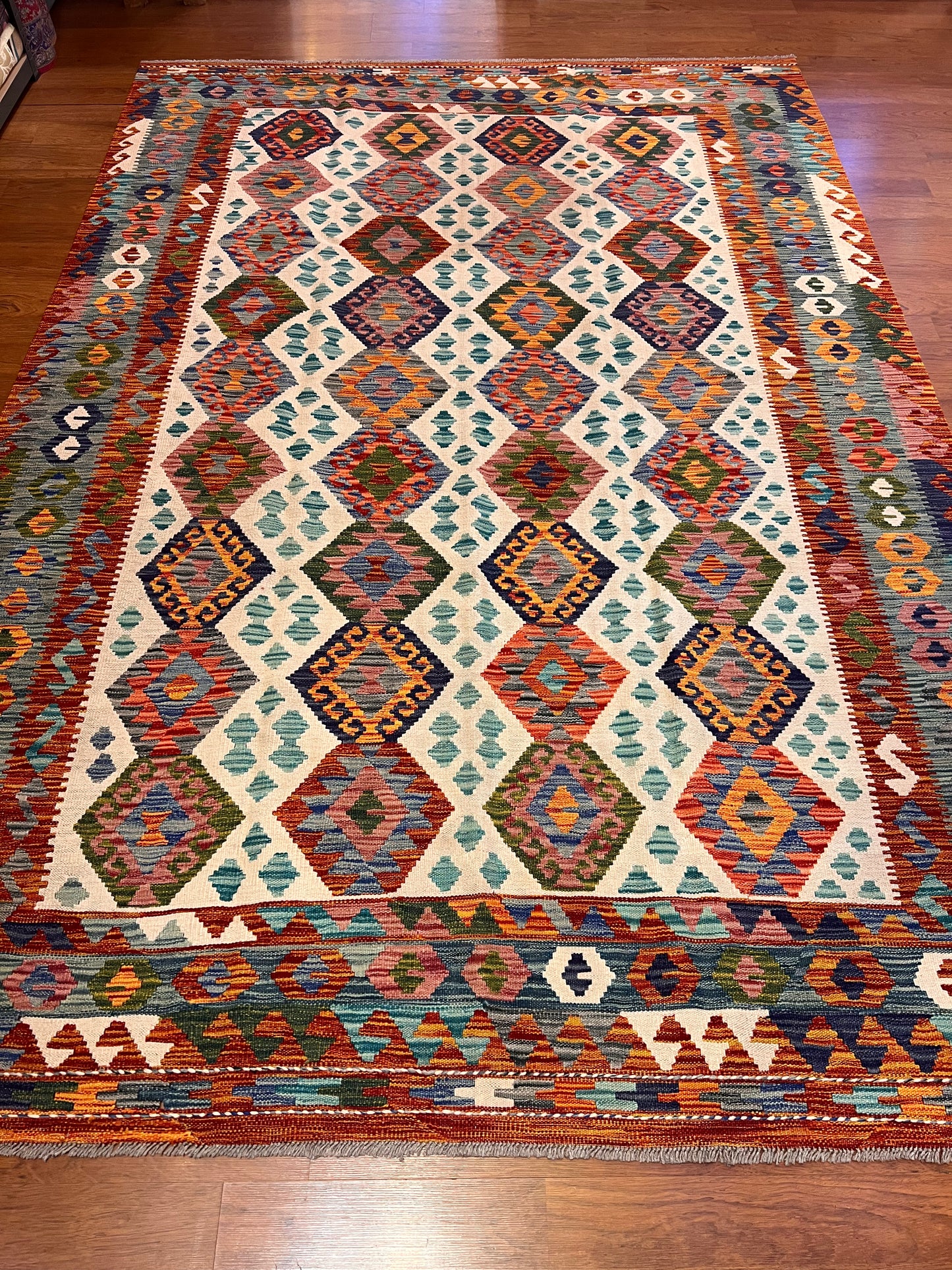 7x10 Fine Quality Handmade Turkish Kilim Rug – Handwoven Colorful Anatolian Geometric Statement Rug