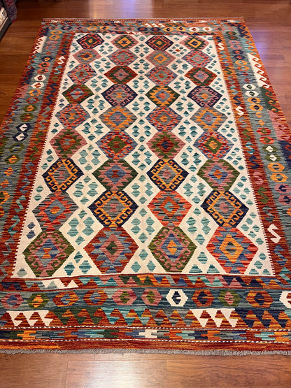 7x10 Fine Quality Handmade Turkish Kilim Rug – Handwoven Colorful Anatolian Geometric Statement Rug